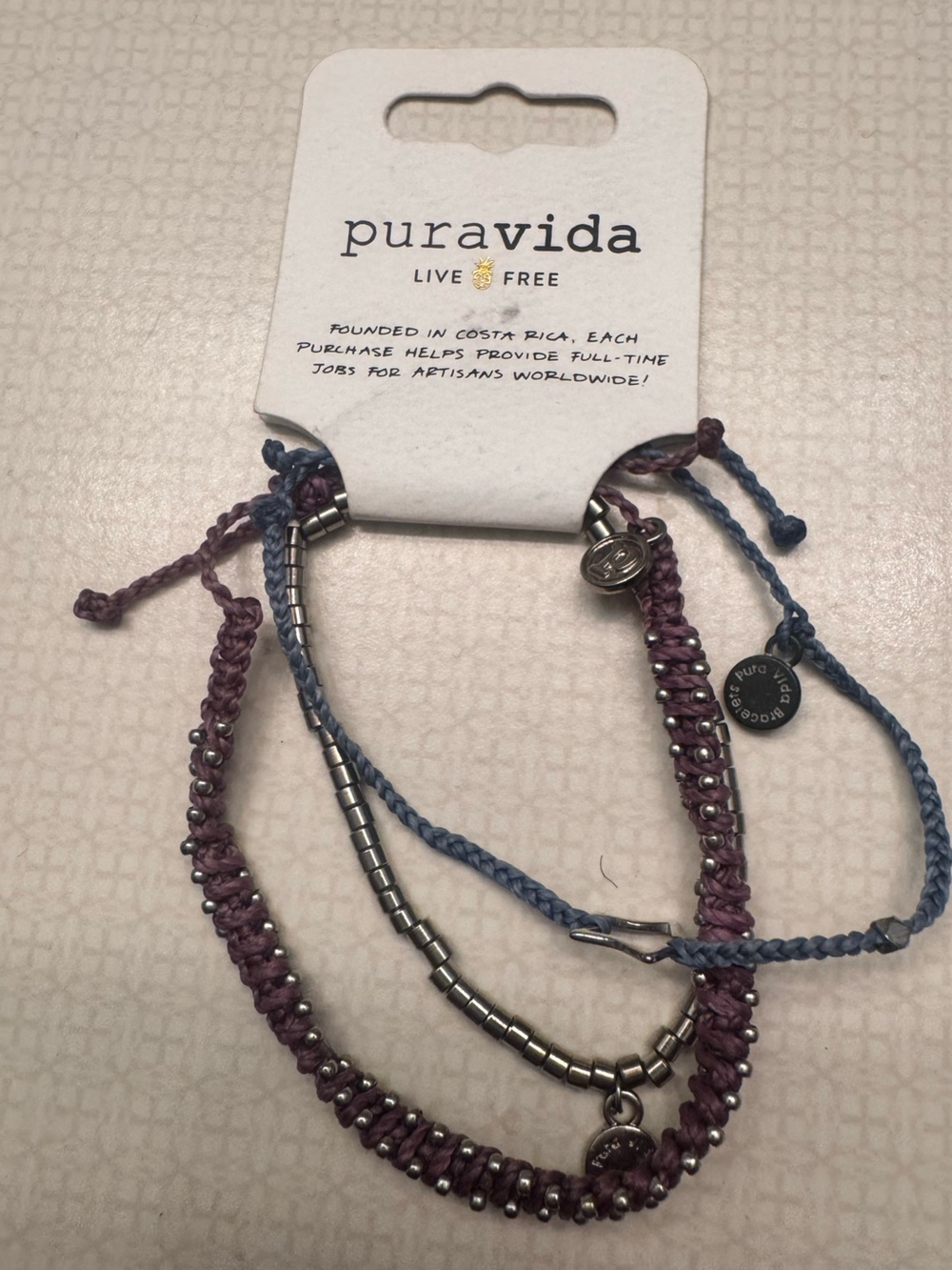 Pura Vida Purple and Blue Mixed-Material Bracelet Set